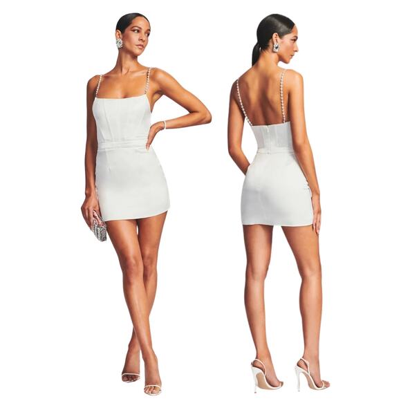 Retrofete Evalina Mini Dress Embellished Straps Party Bridal Wedding Hoco Sz L